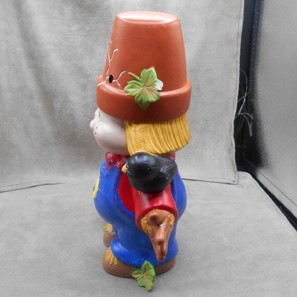 Vintage Ceramic Crack Pot Scarecrow w/Pumpkin 9.5" 1997 Halloween Thanksgiving - Picture 6 of 10